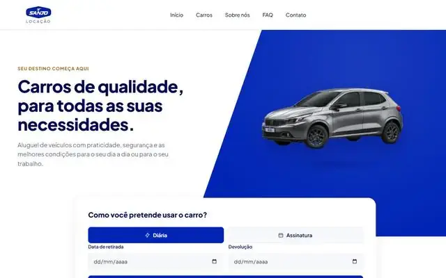 Página inicial do site da Sanjo Locação, aluguel de carros